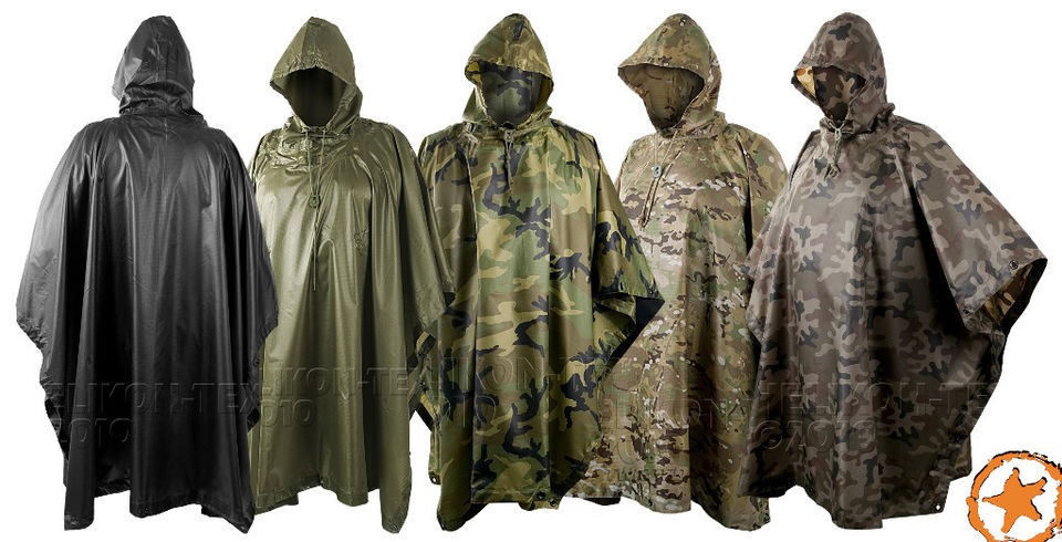 100% WATERPROOF HOODED PONCHO, MILITARY SPECIFICATION RIPSTOP FABRIC 