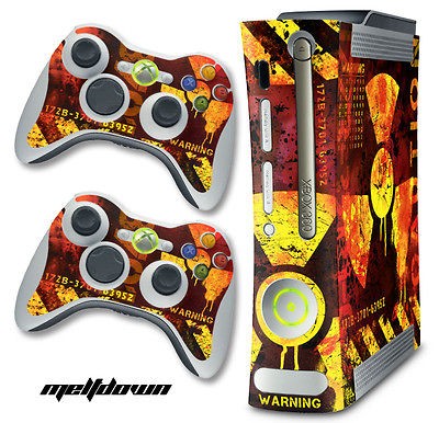   COVER DECAL FOR ORIGINAL XBOX 360 + 2 CONTROLLER SKINZ MOD MELTDOWN