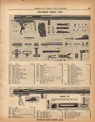 1957 MOSSBERG AD MODEL 142 144 PARTS LIST