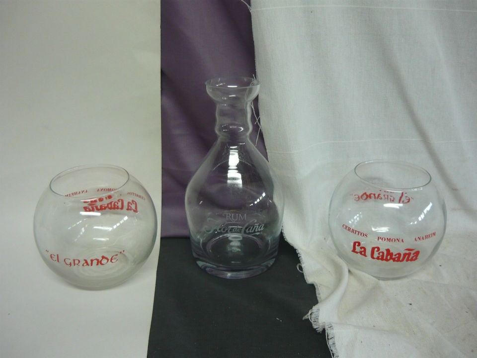   FLOR DE CANA RUM NICARAGUA DECANTER 2 LA CABANA TIKI BAR GLASS MOJITO