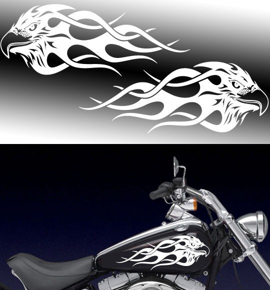 Motorcycle flaming Eagle Gas tank badge decals Harley