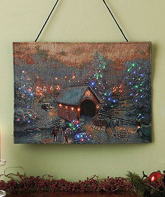 Thomas Kinkade WINTER EVENING MEMORIES Fiber Optic Wall Hanging 