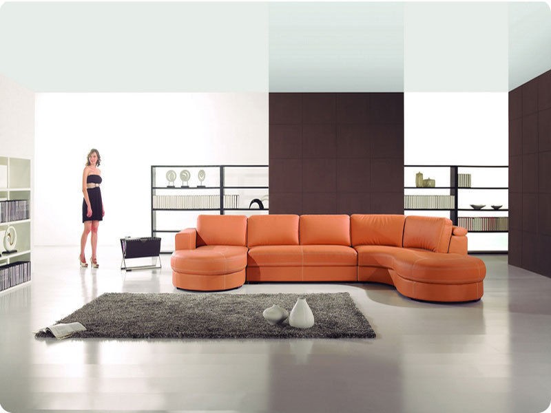 Modern leather U shape sectional sofa set double chaise