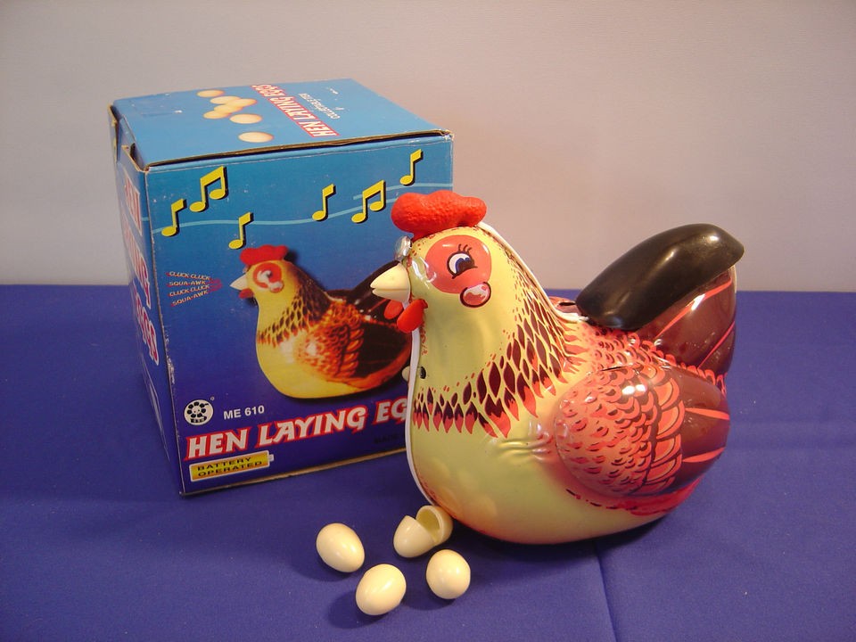   Operated Chicken Hen Laying Eggs Tin Toy w/eggs ME 610 FREE SHIPP