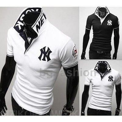 Big Sale Mens New York Yankees Embroidered Slim Short Sleeve Polo 