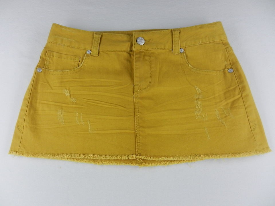 American Rag Womens Ochre Yellow Distressed Denim Mini Skirt JRS SZ 5 