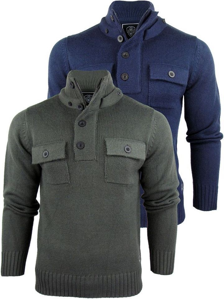 Mens Dissident Buffel Funnel Neck Half Zipped Wool Mix Jumper