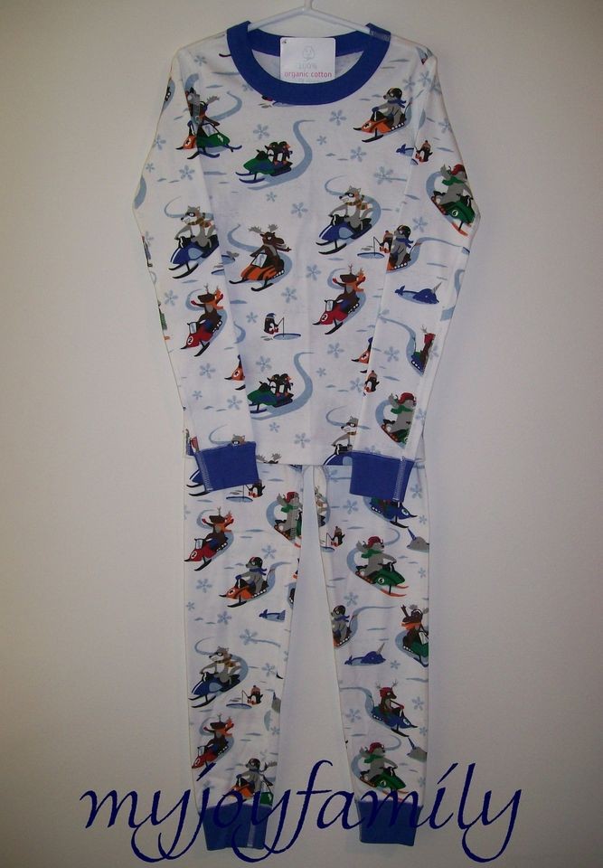 HANNA ANDERSSON Organic Long Johns Pajamas Go By Snow Blue 100 4T NWT