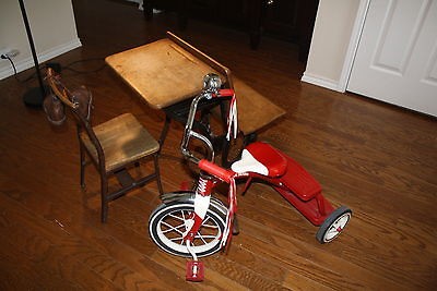 Vintage Iron & Wooden School Desk & Chair Antique (1920s 30s 