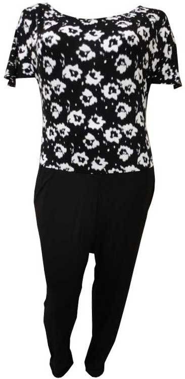 NEW PLUS SIZE BLACK & WHITE FLORAL PRINT PRINT CATSUIT JUMPSUIT 