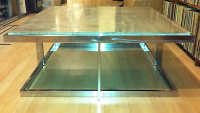 Modern 60s Milo Baughman Coffee Table Silver Metal Chrome Marble Mid 