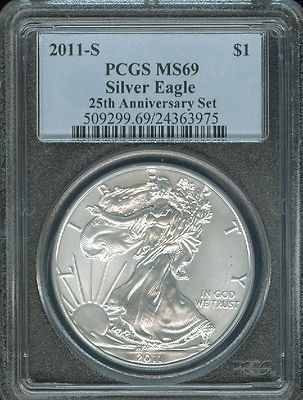   SILVER EAGLE 25th anniversary PCGS PR69 MS69 CLASSIC LABEL 5 COIN Set