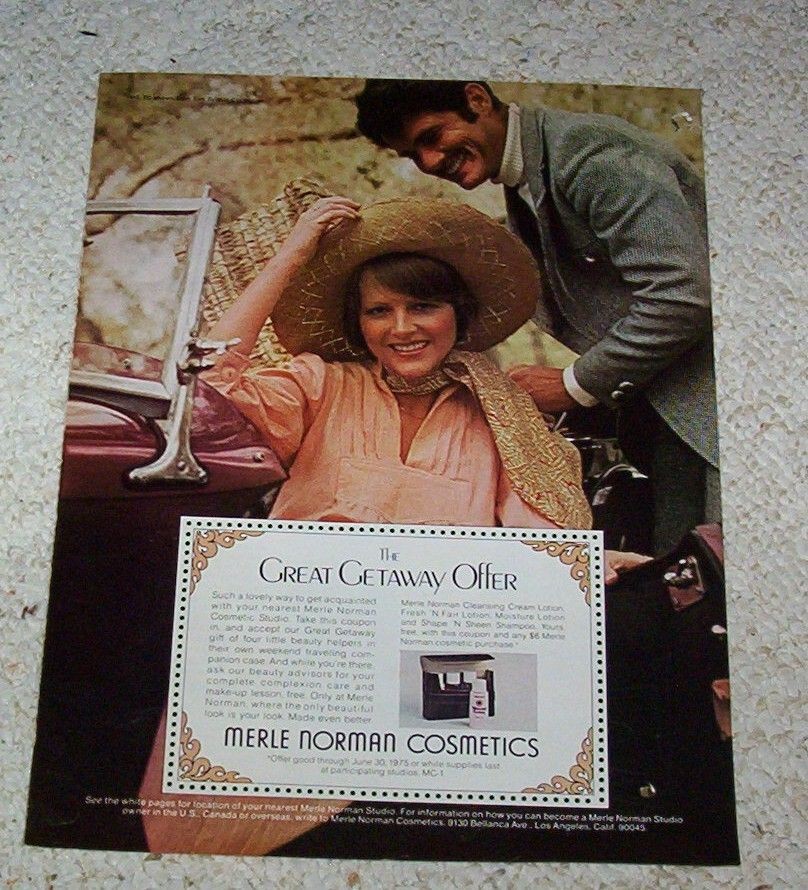 1975 ad page   Merle Norman Cosmetics PRETTY GIRL in Hat make up PRINT 