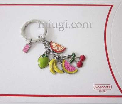 92094 COACH Cherry Banana Lime Orange Fruit Multi Mix Keychain Key Fob 