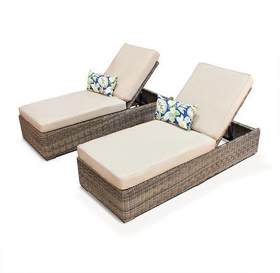   SUNBRELLA OUTDOOR PATIO WICKER CHAISE LOUNGE CHAIRS –