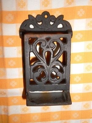 Antique Cast Iron Wall Mount Match Box Holder Cigar Lighter Vintage 