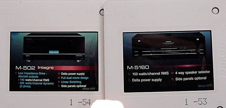 ONKYO Slide Presentation, 160 Slides, 44 models pictured, M 504 M 502 