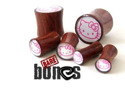   Gauges 5/8 Blood Wood Organic Body Jewelry Hello Kitty Plugs Gauges