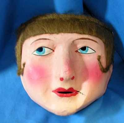 VTG GERMAN PAPER MACHE / CARDBOARD 1920S HALLOWEEN MASK REAL HAIR 