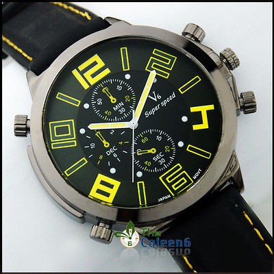 V6 Fashion Black Band Oversized Number Face Rubber Sport Mens 