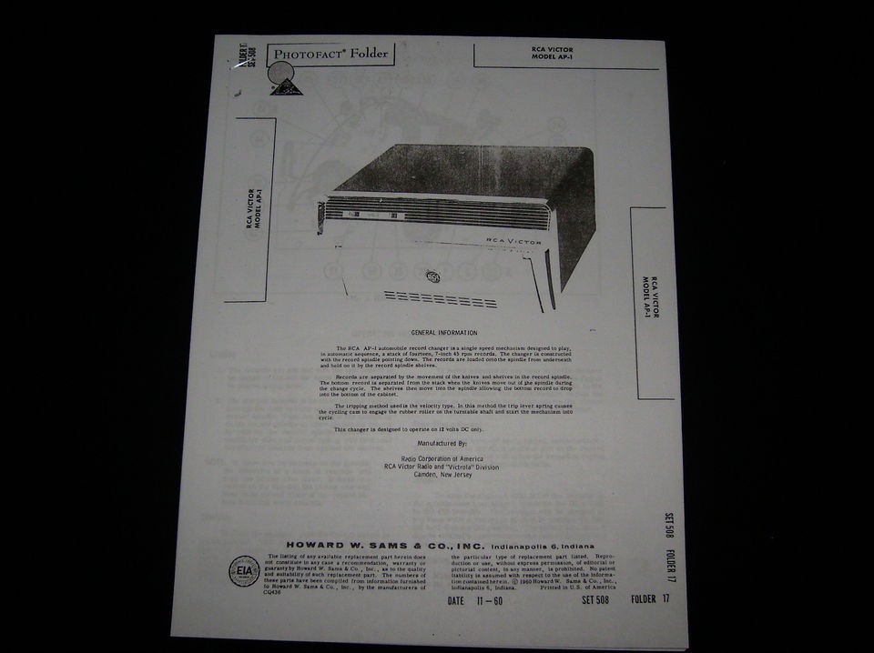 RCA RECORD PLAYER PHOTO FACT