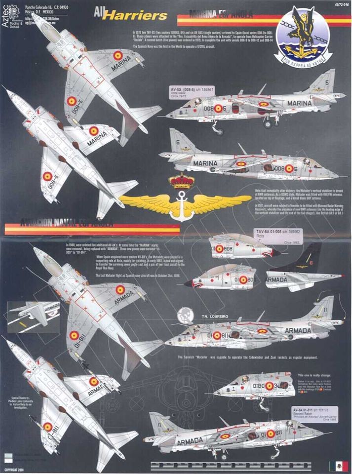 Aztec Decals 1/48 HAWKER HARRIER RAF & NATO & Spain