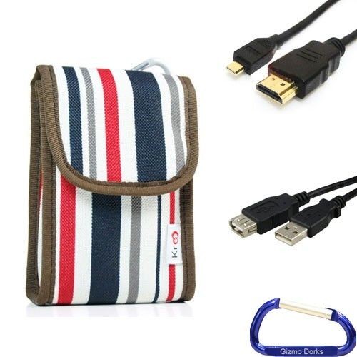   Nylon Canvas Case (Red/Blue Stripes) for Panasonic HM TA20 Camcorder