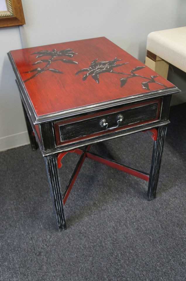 Hand Painted Side Table Pennsylvania House End Black Flowers Unique 