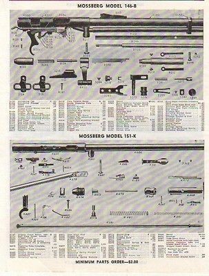 1954 MOSSBERG AD MODEL 146 151 RIFLE PARTS LIST