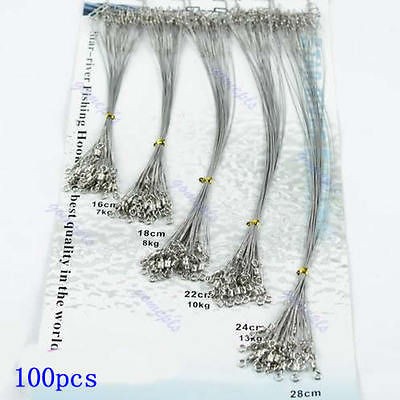 100 pcs Fishing Trace Lures Leader Steel Wire Spinner 16/18/22/24/28cm 