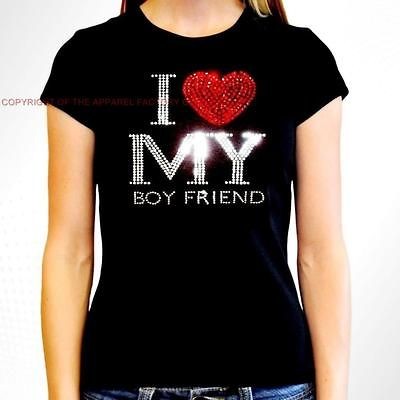   Rhinestone I LOVE MY BOYFRIEND T SHIRT Pick Your Size Sparkling Bling