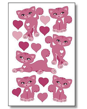 Cute Cool Cat Kitty Cats Wallies Pink Kittens Hearts Stickers Decals 
