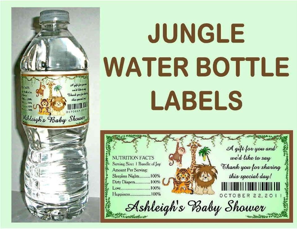 20 JUNGLE BABY SHOWER FAVORS WATER BOTTLE LABELS ~ Glossy ~ Waterproof