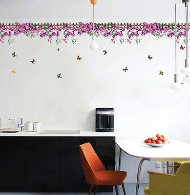 YQ Butterfly Fence flower sticker wall Decal Removable Art Vinyl Decor 