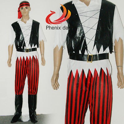 Men Pirate Complete Costume Buccaneer Scarf Jacket Belt Pants Boot 
