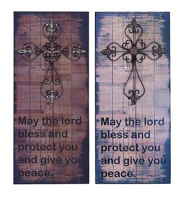 NEW Two Faith Inspiring Wall Pieces.Wood Metal Cross Design.Christi 
