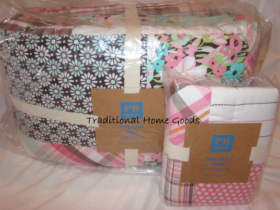 NEW Pottery Barn Teen Kids Boho Patchwork Full Queen Quilt & TWO 