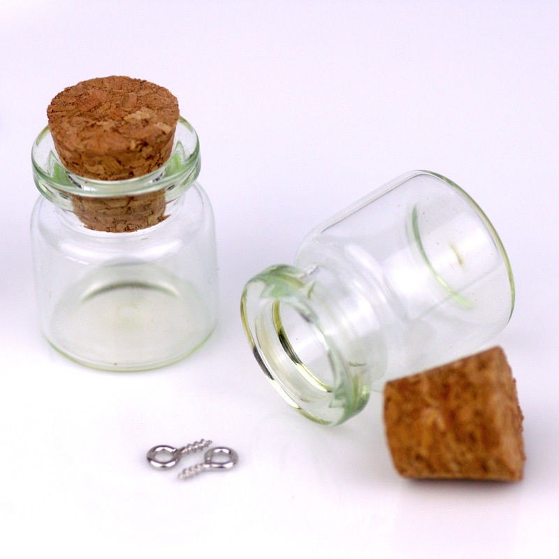 22x25mm Small Glass Bottle Vial Charms Pendant with Cork and Eyehook 