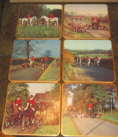 Fox Hunt Hunting 6 Piece Felt Backed Dessert Placemat Set WIN EL WARE