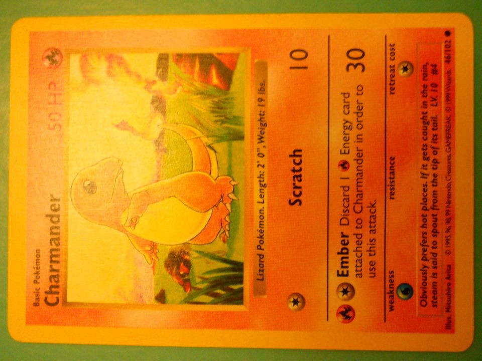 Pokemon card Charmander from base set, card # 46/102