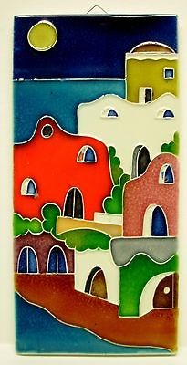   Ocean Spanish Villa House Ceramic Trivet Hanging Wall Folk Art Tile