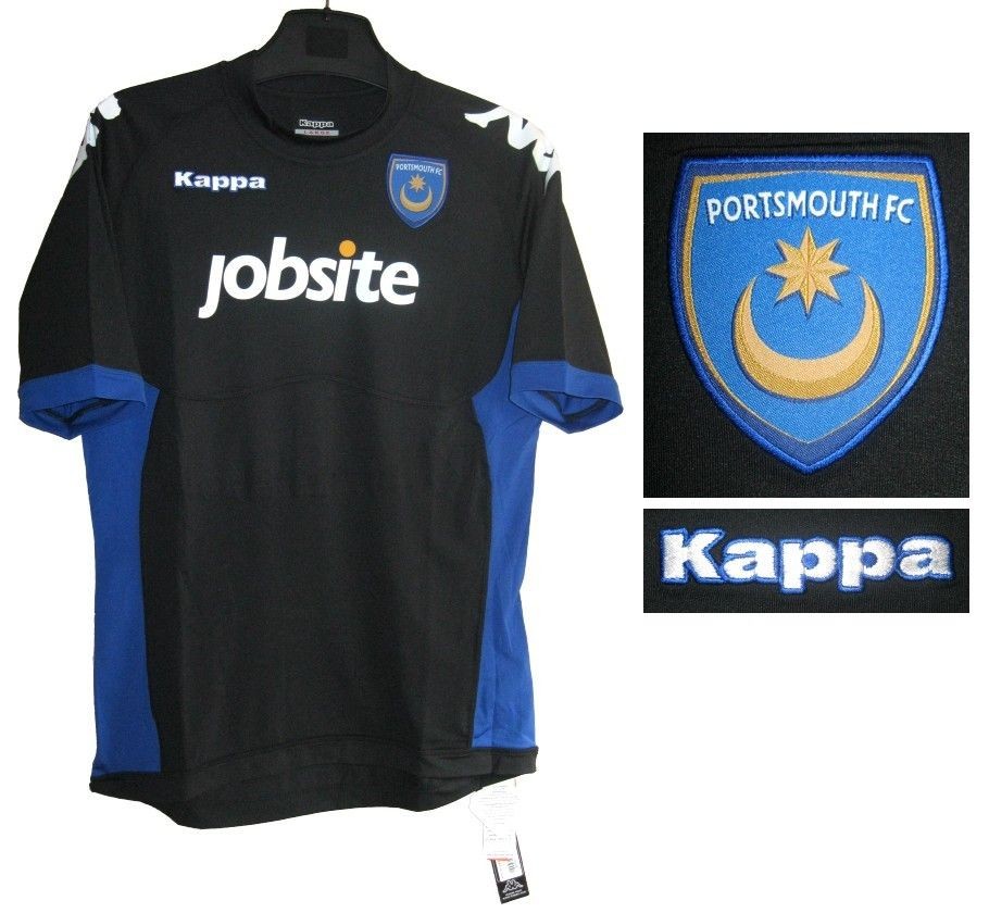 PORTSMOUTH FC KAPPA BLACK FOOTBALL SOCCER JERSEY SHIRT ADULTS NEW 