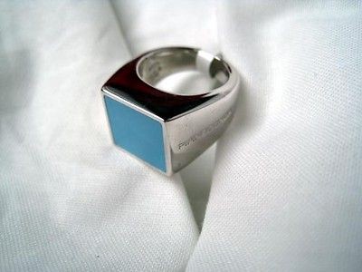 344 Silver PIANEGONDA Cocktail Ring 4 3/4 Blue Square Silver 49 