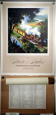   PAUL DETLEFSEN LITHOGRAPH PRINT CALENDAR IRON HORSE 16X33 TRAIN MINT