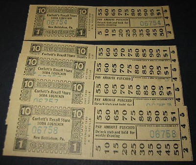 Old 1930 SODA FOUNTAIN Punch Tickets New Bethlehem PA