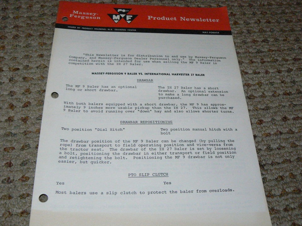   Baler Vs. International Harvester 2 Product Information Manual