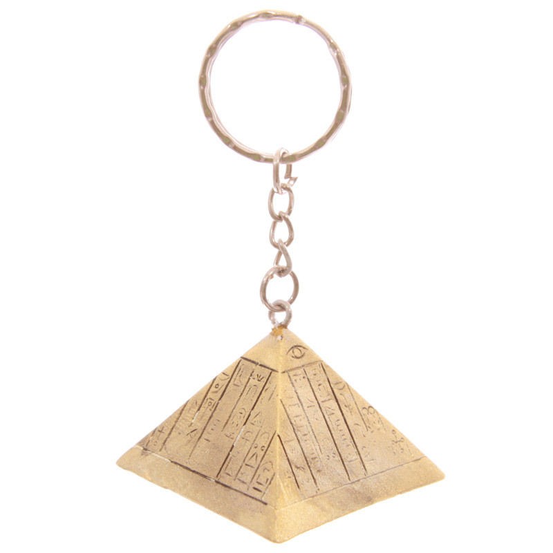 NEW EGYPTIAN KEYRING GOLD PYRAMID WITH HIEROGLYPHICS KEY RING