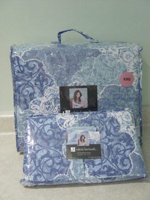   Valerie Bertinelli BATIK FLORAL Blue Aqua White KING QUILT SET 3PC