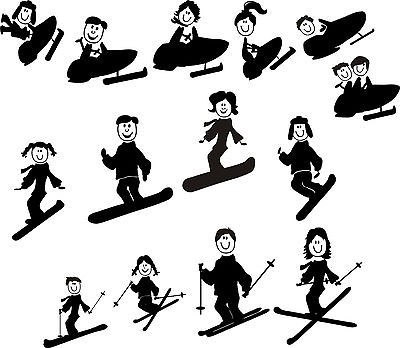   SNOW BOARDSKI .STICK FIGURE FAMILY REAR CAR WINDOW DECAL