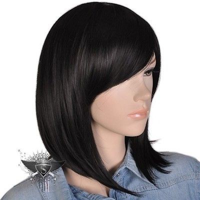 GW540 Black Medium Straight Ladies Sexy Hairpiece Stylish EMO Untidy 